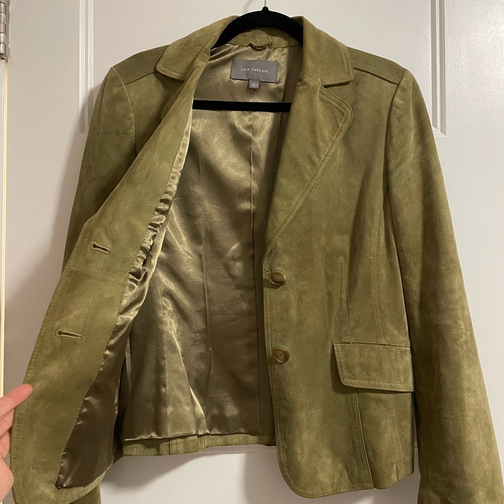 Ann Taylor Green Leather Blazer Jacket sz 8 - Picture 4 of 6